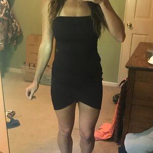 Plum asymmetrical strapless bodycon dress